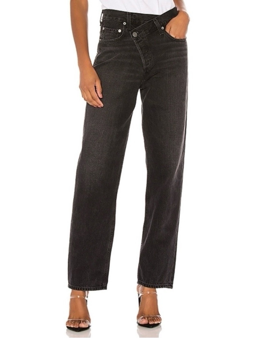 AGOLDE Criss Cross Straight Leg Jeans Size 25 Grey Black Synchronize A097B-1157